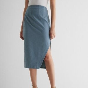 Express Blue Midi Pencil Skirt with Side Slit